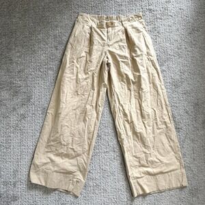 Free People TanWide Leg Pleated Pants Mid Rise Small Coastal Summer Lightweight